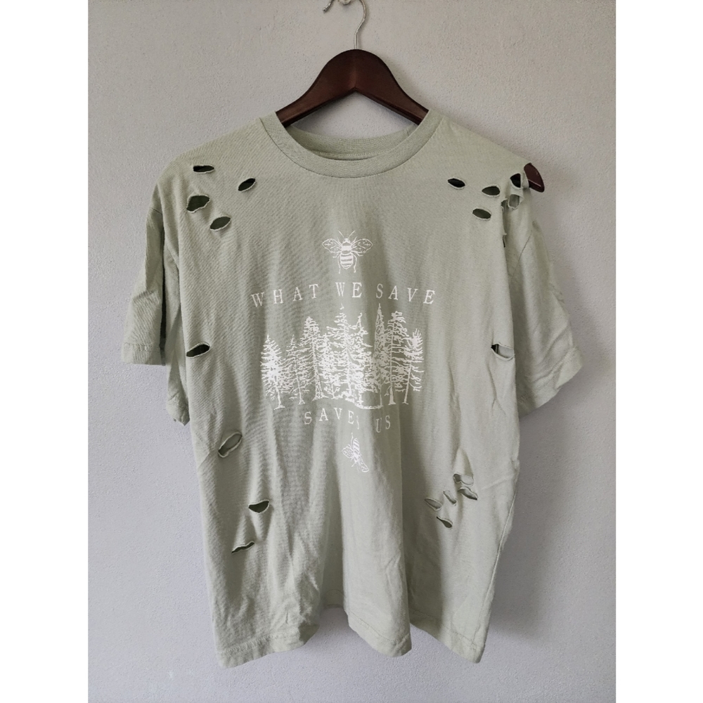 Gold rush what we save saves us bees and trees distressed tshirt size medium